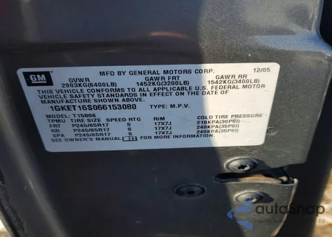 2006 GMC Envoy Xl z USA, uszkodzony, nr VIN 1GKET16S066153080